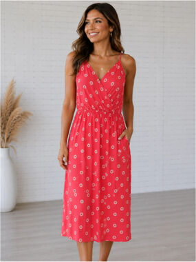 Market & Spruce Strappy Dress Floral Print Coral Red NWT
